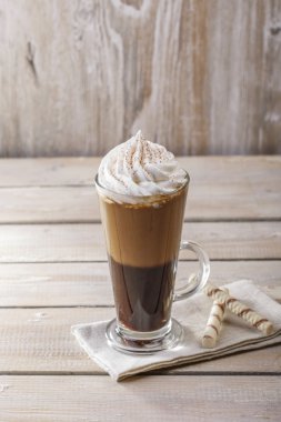 Süt ve buzdan ibaret bir cam ile buzlu kahve