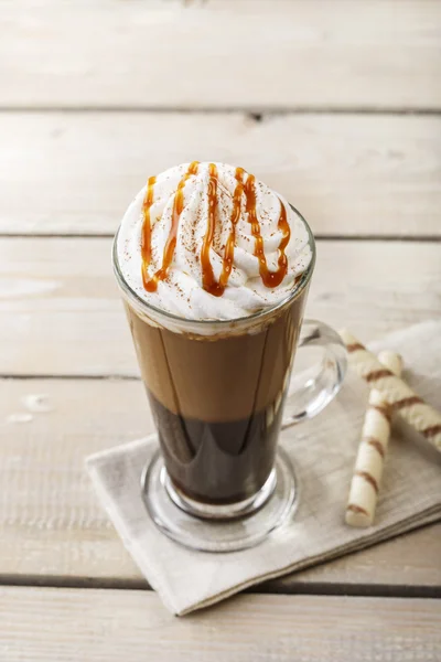 Iced coffee with milk and caramel ice cream — Stock Photo, Image