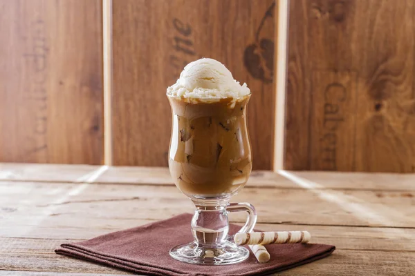 Iced coffee with milk and ice cream — Stock Photo, Image