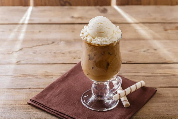 Iced coffee with milk and ice cream — Stock Photo, Image