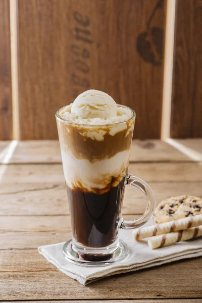 Iced coffee with milk and ice cream — Stock Photo, Image