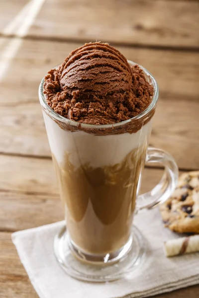 Iced coffee with milk and chocolate ice cream — Stock Photo, Image