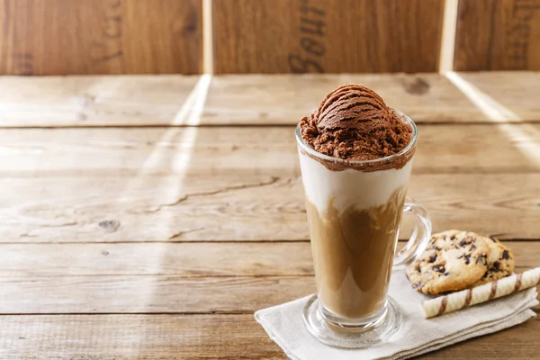 Iced coffee with milk and chocolate ice cream — Stock Photo, Image