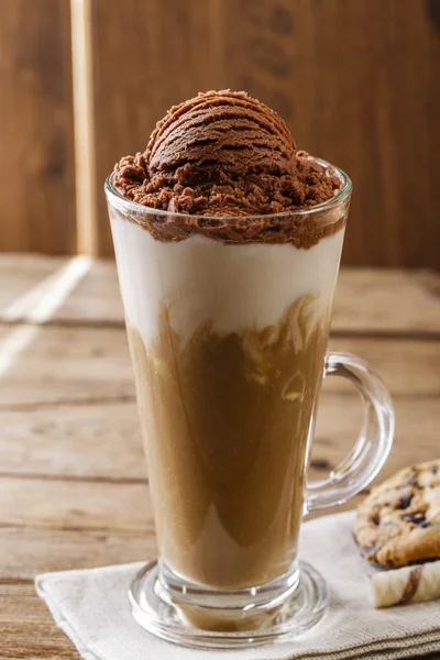 Iced coffee with milk and chocolate ice cream — Stock Photo, Image