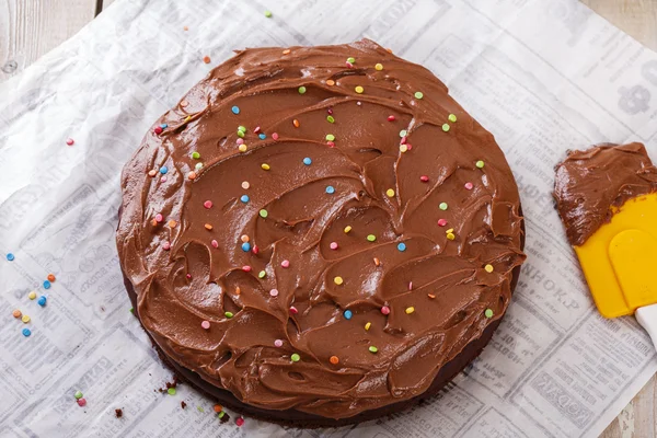 Chokladkaka med kaffe smörkräm — Stockfoto