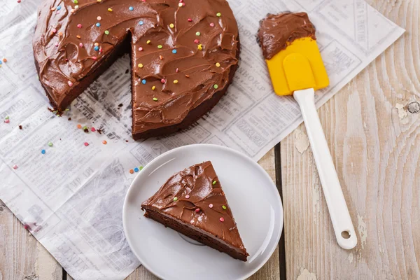 Chocolade taart met koffie boter room — Stockfoto
