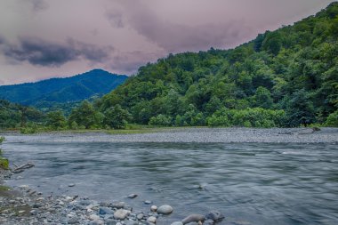 Yeşil orman manzara nehir Georgia ile kaplı dağları