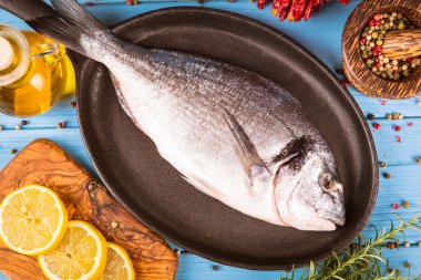 Balık dorado ahşap arka plan üzerinde