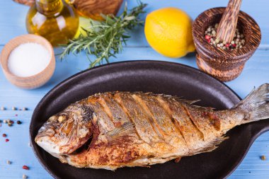 Balık dorado ahşap arka plan üzerinde