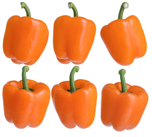 Orange Bell Peppers Different Sides Isolated White Background — Stock Photo, Image
