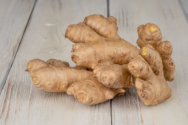 Fresh Light Healthy Ginger White Wooden Background — Stock Photo, Image