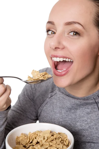 Woman eating cereal — Stock Photo, Image
