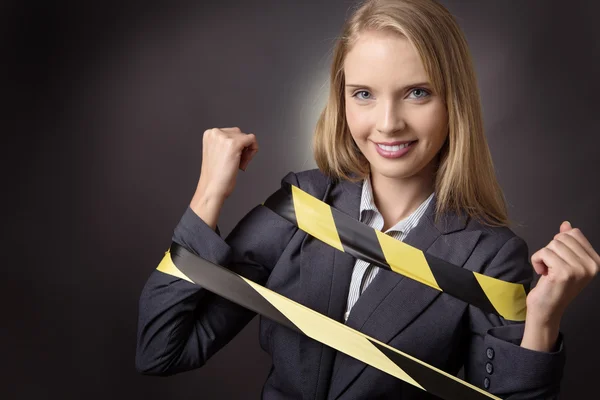 Model with black and yellow tape — Stock Photo, Image