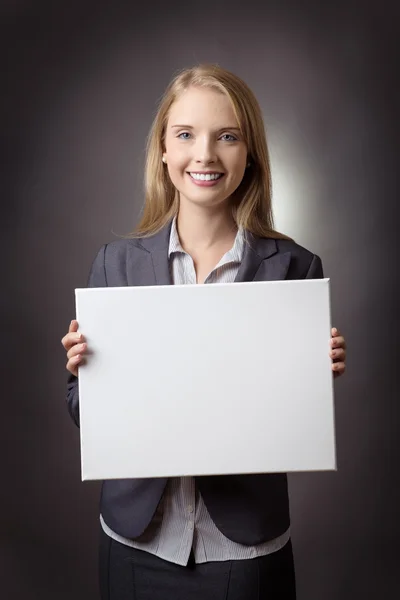 Zakelijke vrouw bedrijf teken — Stockfoto