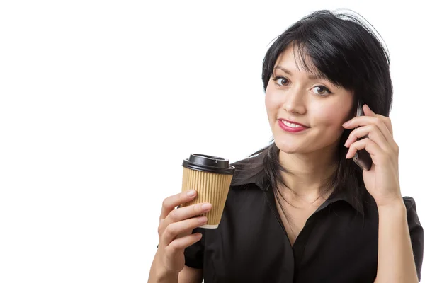 Business woman with drink — Stock Photo, Image