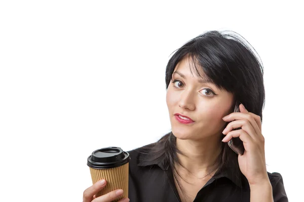 Business woman with drink — Stock Photo, Image