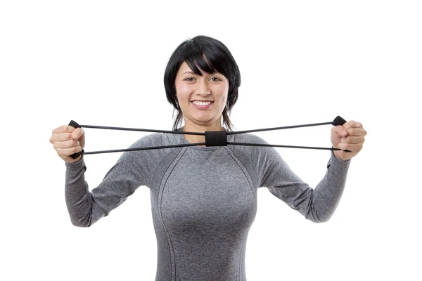 Exercising with resistance band — Stock Photo, Image