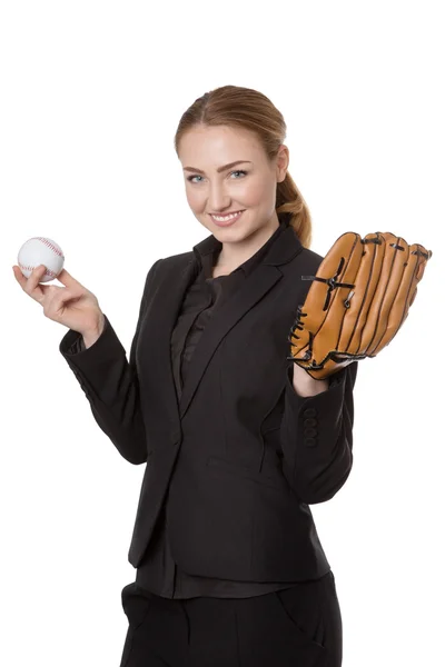Zakenvrouw met honkbal — Stockfoto