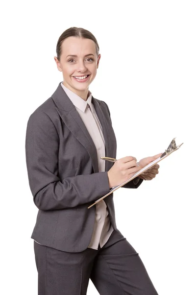 Successful business woman with clipboard — Stock Photo, Image