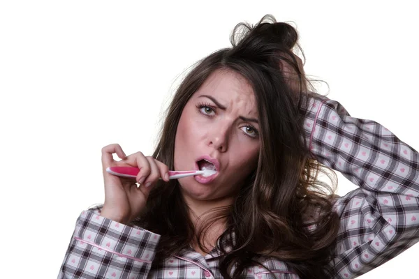 Mujer cepillarse los dientes — Foto de Stock