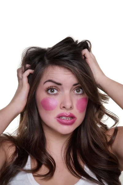 Model nosí rtěnky na tvářích — Stock fotografie