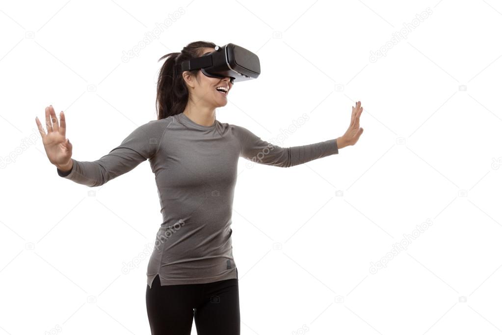 virtual reality headset on fitness model