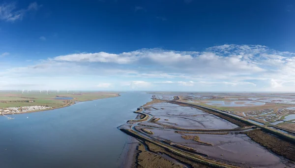 Aerial Panoramic View River Crouch Looking Burnham Crouch One Side — Stock Photo, Image
