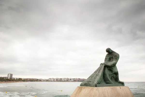 Statue End Salou Promenade Walk Fisherman His Net — Stock Photo, Image