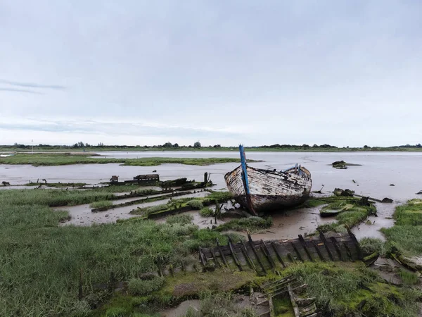 Altes Verlassenes Boot Schlammigen Ufer Von Maldon Essex England — Stockfoto