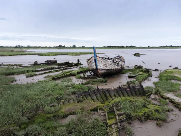 Gammal Övergiven Båt Lera Stranden Maldon Essex England — Stockfoto