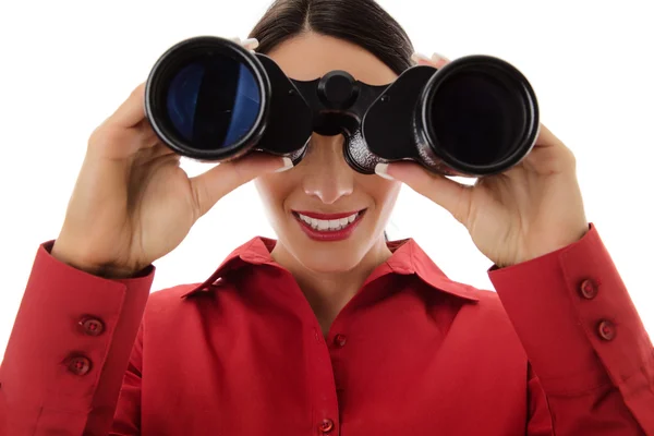 Woman with binoculars — Stock Photo, Image