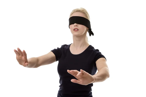 Woman blindfolded cant see — Stock Photo, Image