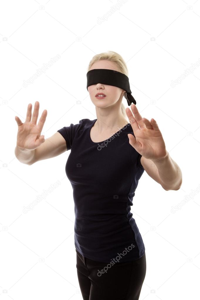 woman blindfolded cant see