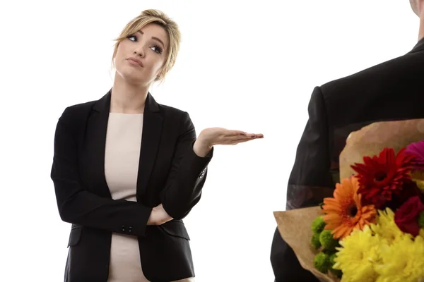 Receiving flowers from a guy — Stock Photo, Image