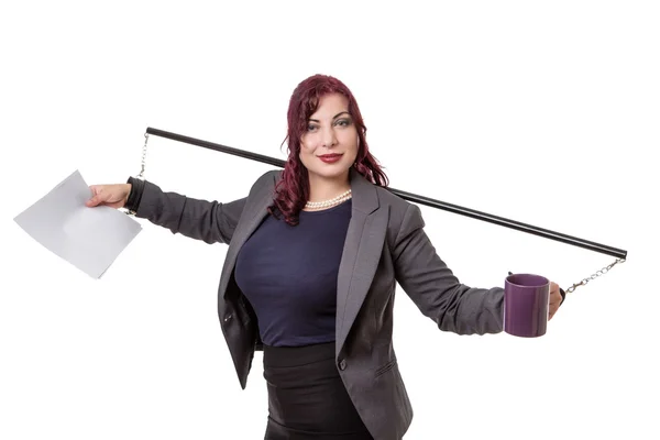 Secretary being a slave to her boss — Stock Photo, Image