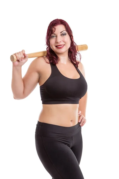 Fitness kvinna med basebollträ — Stockfoto