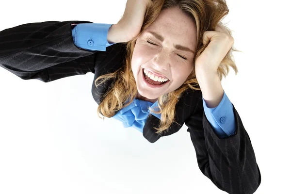 Frustrated pretty brunette tearing her hair out — Stock Photo, Image