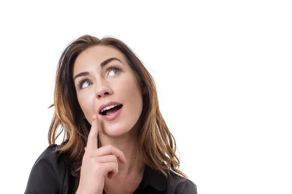 Thinking woman looking up — Stock Photo, Image