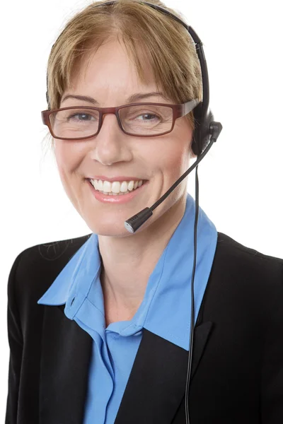 Telemarketing hoofdtelefoon vrouw — Stockfoto