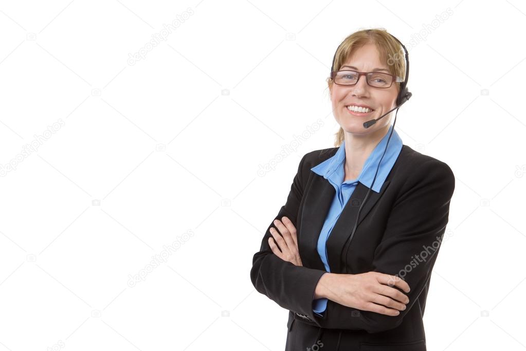 mature woman with headset
