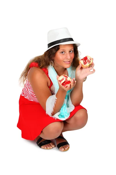 Girl with fresh pomegranate — Stock Photo, Image