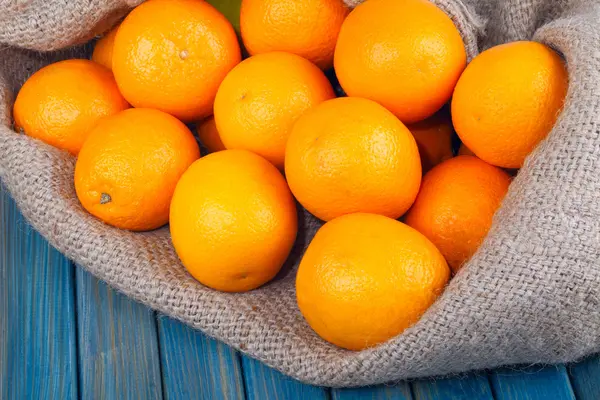 Oranges in Burlap Bag — Stock Photo, Image