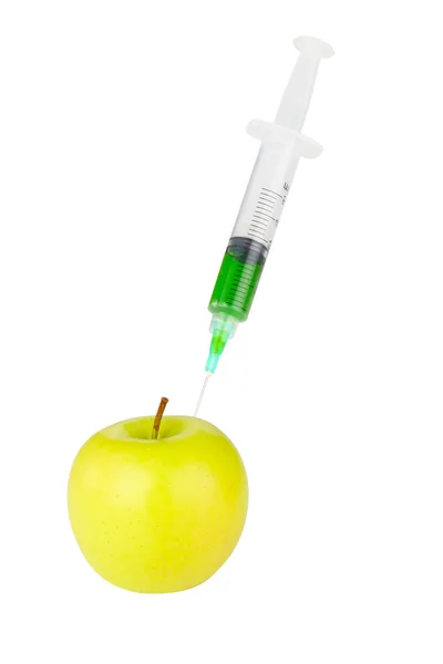 Fresh apple with syringe — Stock Photo, Image