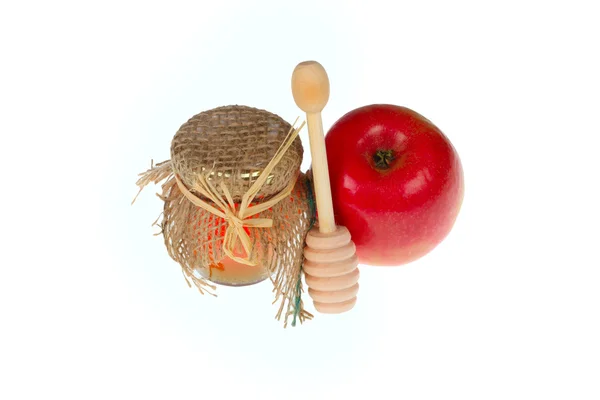 Honey and apple on white background — Stock Photo, Image