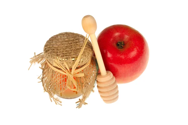 Honey and apple on white — Stock Photo, Image