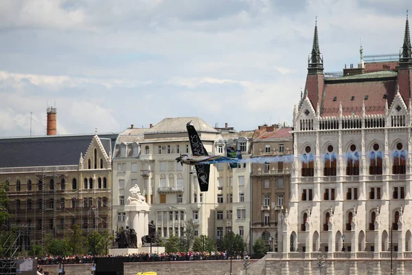 Budapest Hungary June 2018 Light Sport Aircraft Flies Danube River — Stock Photo, Image