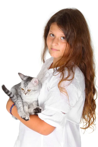 Petite fille et chaton — Photo