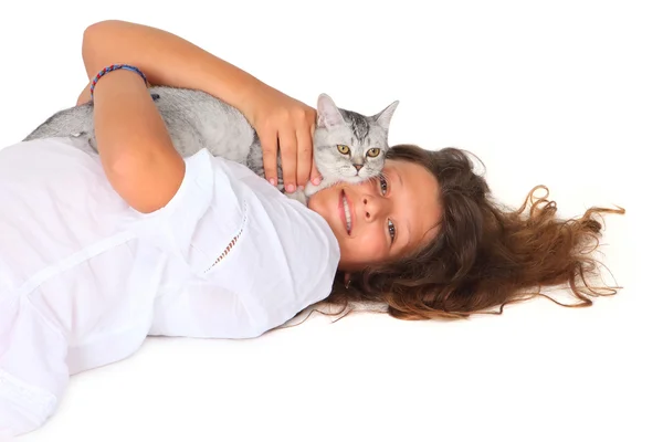 Little girl and kitten — Stock Photo, Image