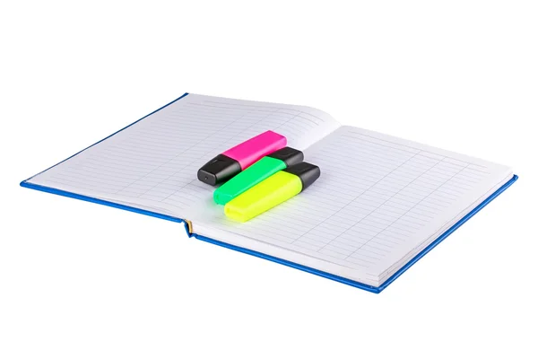 Notebook com marcadores — Fotografia de Stock