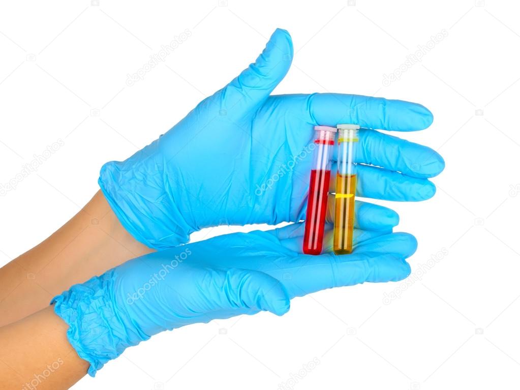 hands with test tubes